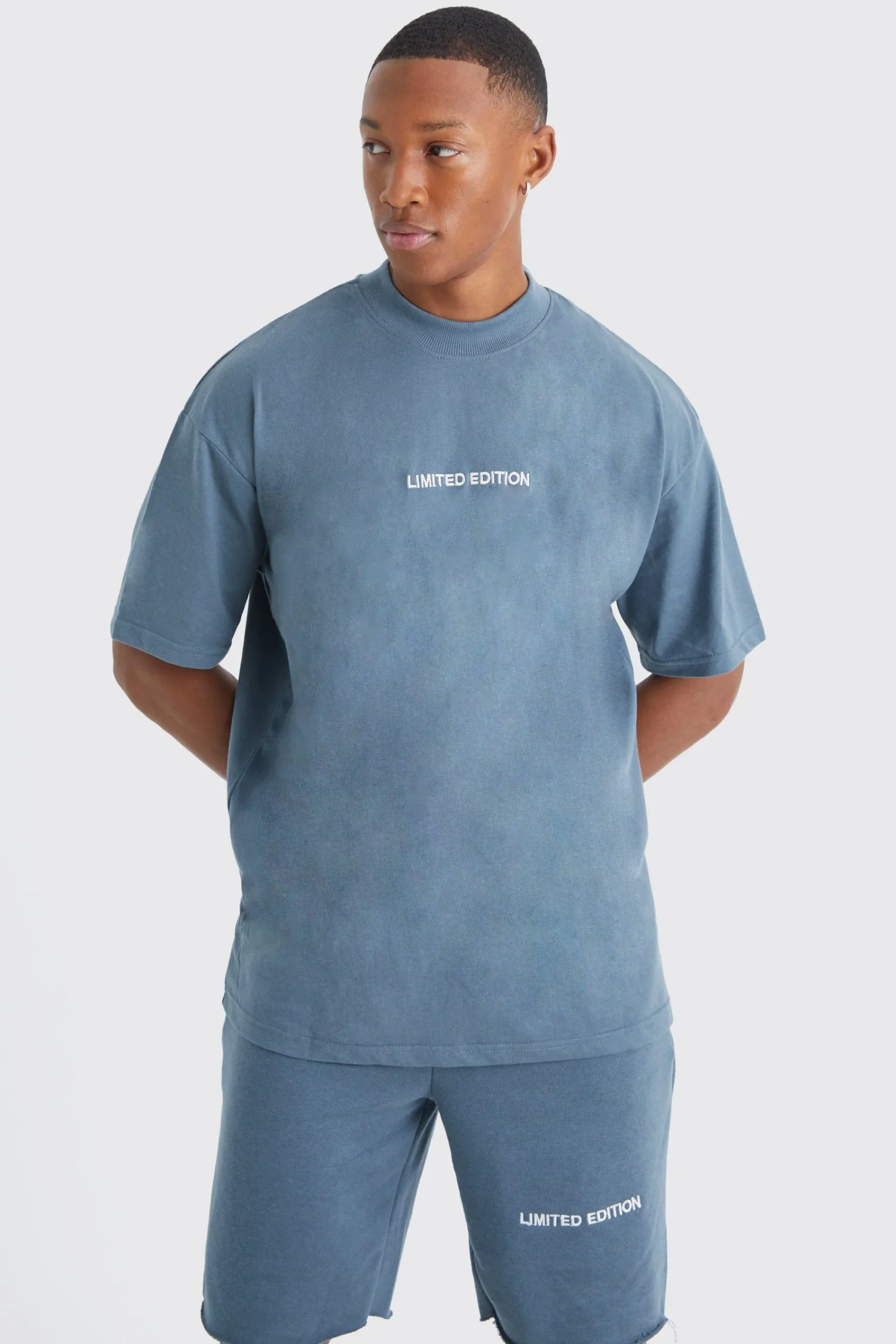 boohooMAN Oversized Limited Raw Hem T-shirt & Short Set | UK| Sets & Co-Ords|Tracksuits