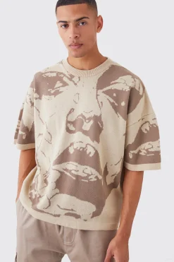 Oversized Line Drawing Knitted T-shirt | UK^boohooMAN Online