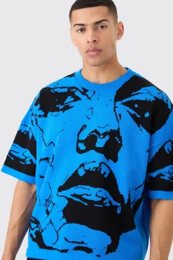 Oversized Line Drawing Knitted T-shirt | UK^boohooMAN Outlet