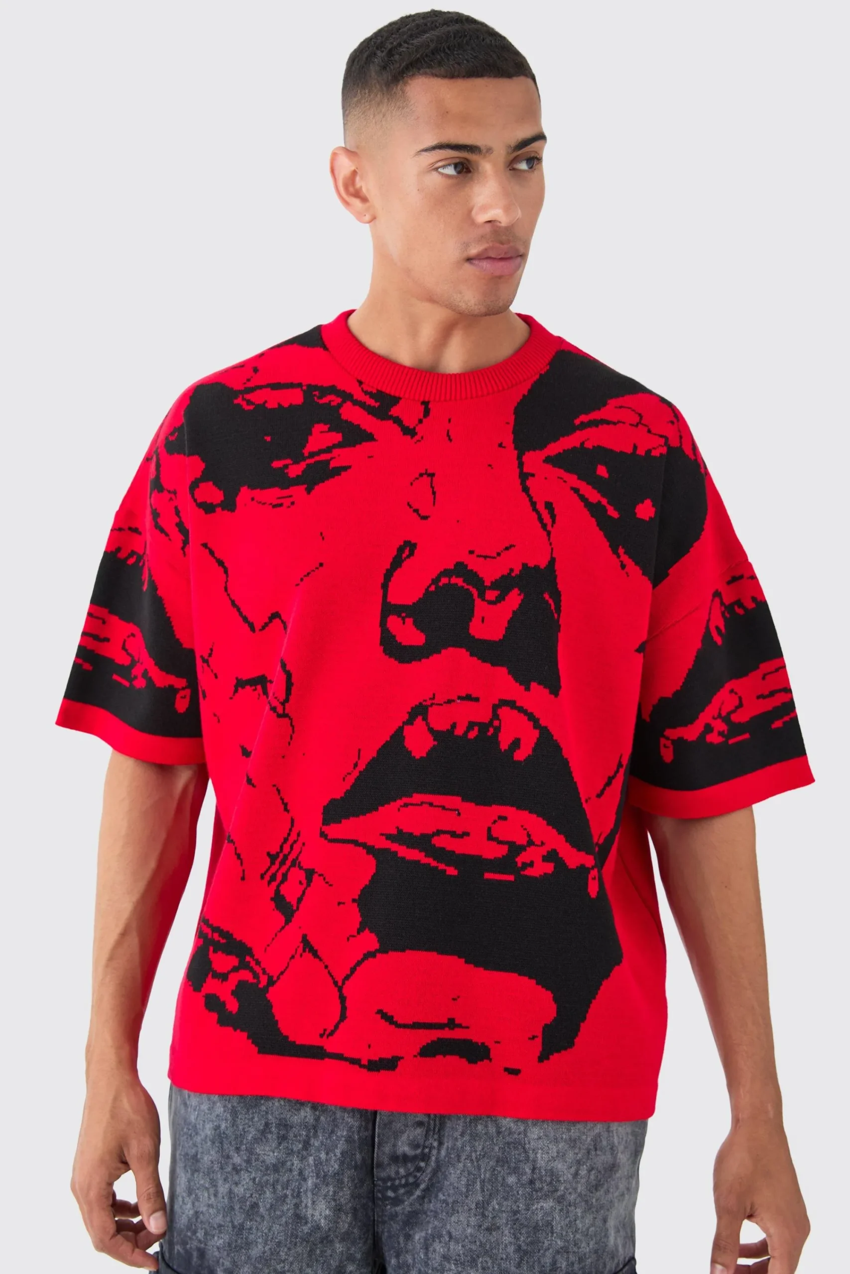 Oversized Line Drawing Knitted T-shirt | UK^boohooMAN Outlet