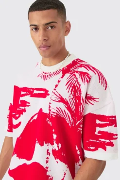 Oversized Line Scenic Knitted T-shirt | UK^boohooMAN