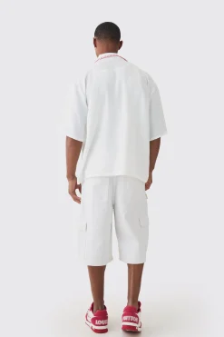 boohooMAN Oversized Linen Contrast Cross Stitch Shirt | UK| Shirts