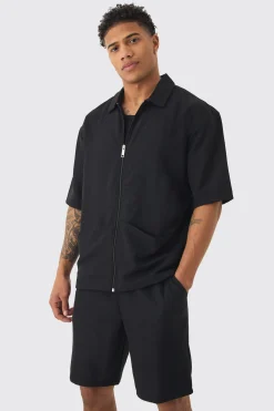boohooMAN Oversized Linen Deep Pocket Shirt & Short Set | UK| Sets & Co-Ords