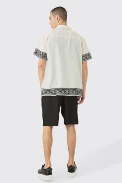 boohooMAN Oversized Linen Look Aztec Border Shirt | UK| Shirts