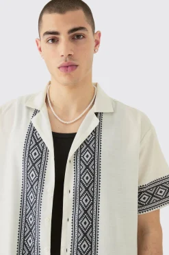 boohooMAN Oversized Linen Look Aztec Border Shirt | UK| Shirts
