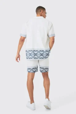 boohooMAN Oversized Linen Look Border Hem Shirt & Short | UK| Sets & Co-Ords