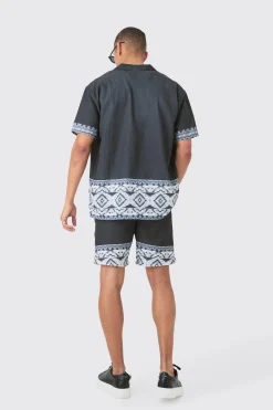 boohooMAN Oversized Linen Look Border Hem Shirt & Short | UK| Sets & Co-Ords