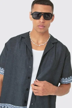 boohooMAN Oversized Linen Look Border Hem Shirt & Short | UK| Sets & Co-Ords