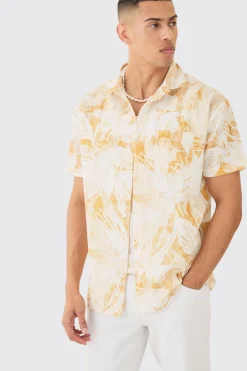 boohooMAN Oversized Linen Look Brush Palm Print Shirt | UK| Shirts