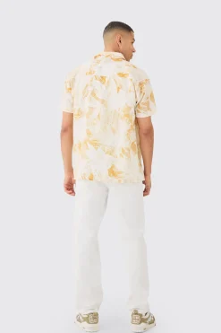 boohooMAN Oversized Linen Look Brush Palm Print Shirt | UK| Shirts