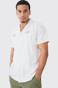 boohooMAN Oversized Linen Look Leaf Embroidered Shirt | UK| Shirts