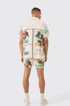 boohooMAN Oversized Linen Look Multi Print Set | UK| Sets & Co-Ords