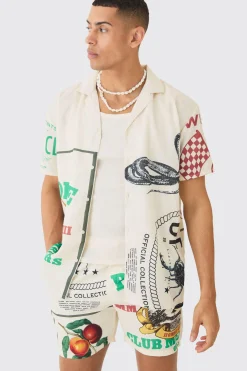 boohooMAN Oversized Linen Look Multi Print Set | UK| Sets & Co-Ords