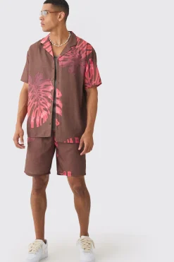 boohooMAN Oversized Linen Look Palm Shirt & Short | UK| Sets & Co-Ords