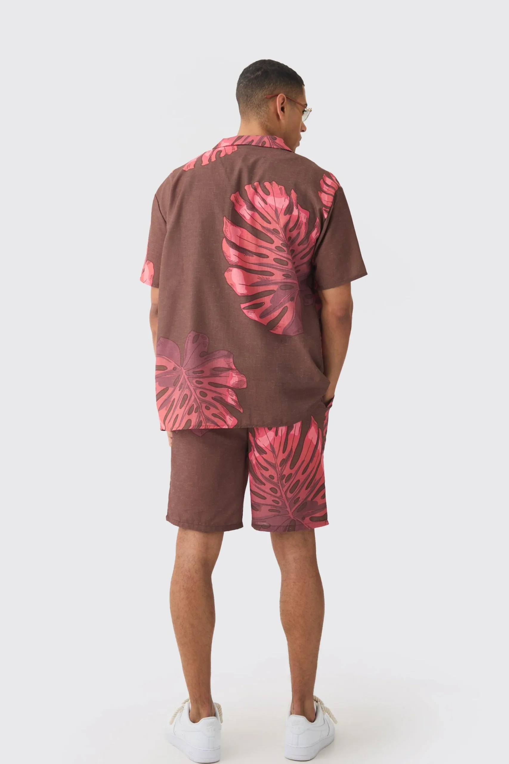 boohooMAN Oversized Linen Look Palm Shirt & Short | UK| Sets & Co-Ords