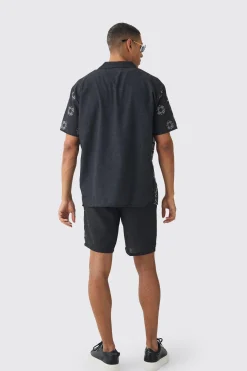boohooMAN Oversized Linen Look Tile Print Shirt & Short | UK| Sets & Co-Ords