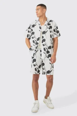 boohooMAN Oversized Linen Look Vine Shirt & Short Set | UK| Sets & Co-Ords