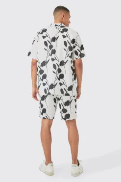boohooMAN Oversized Linen Look Vine Shirt & Short Set | UK| Sets & Co-Ords