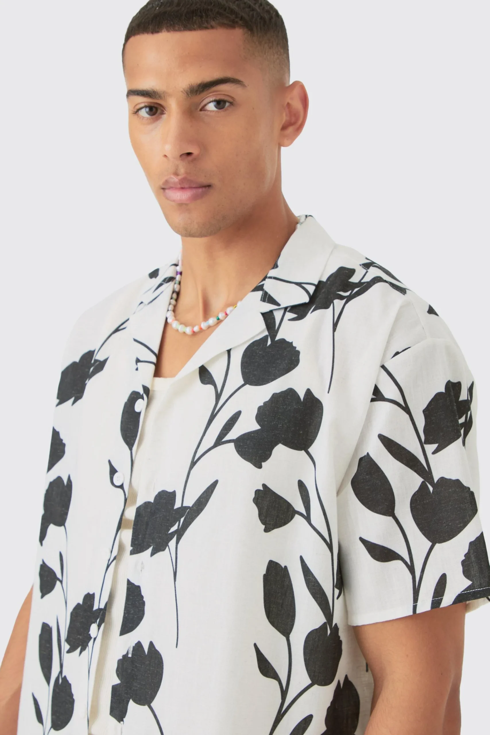 boohooMAN Oversized Linen Look Vine Shirt & Short Set | UK| Sets & Co-Ords