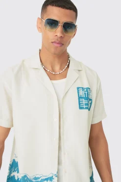 boohooMAN Oversized Linen Look Wave Shirt | UK| Shirts