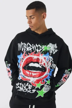 boohooMAN Oversized Lip Graffiti Graphic Hoodie | UK| Hoodies & Sweatshirts
