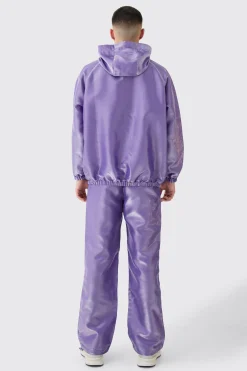 boohooMAN Oversized Liquid Metallic Half Zip Windbreaker | UK| Coats & Jackets