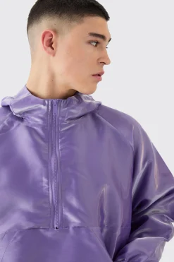 boohooMAN Oversized Liquid Metallic Half Zip Windbreaker | UK| Coats & Jackets