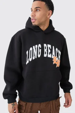 boohooMAN Oversized Long Beach Varsity Hoodie | UK| Hoodies & Sweatshirts