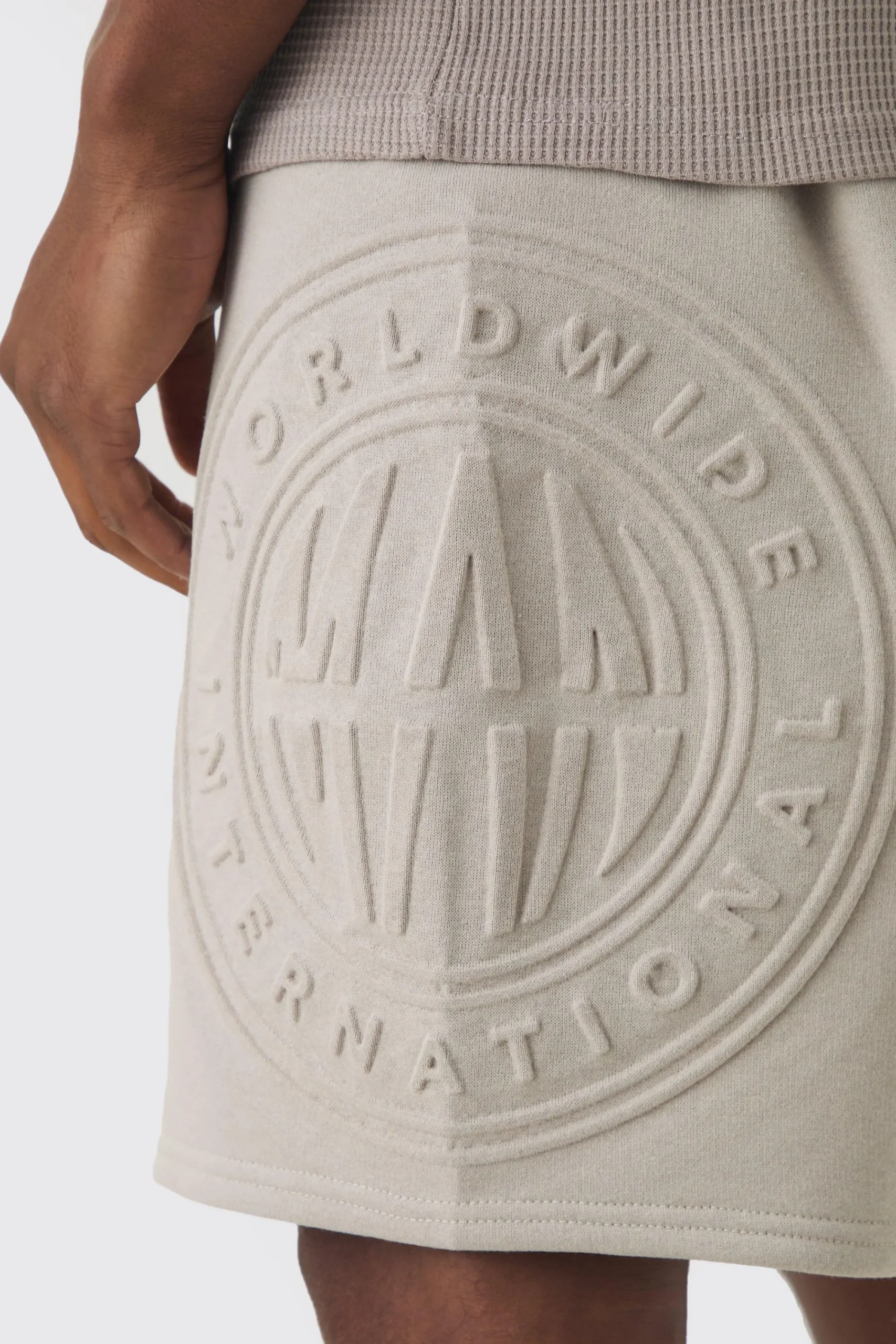 boohooMAN Oversized Long Length Worldwide Embossed Short | UK| Shorts
