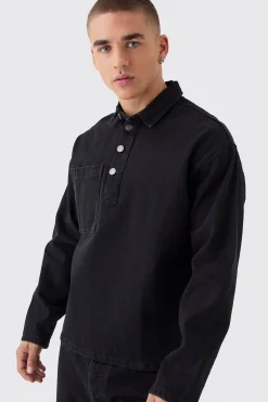boohooMAN Oversized Long Sleeve 1/4 Neck Denim Shirt | UK| Shirts