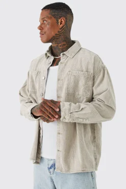 boohooMAN Oversized Long Sleeve Acid Wash Corduroy Shirt | UK| Shirts