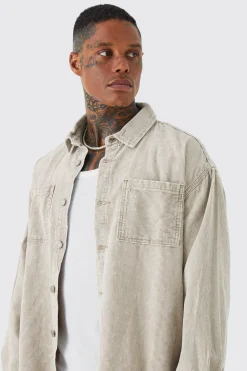 boohooMAN Oversized Long Sleeve Acid Wash Corduroy Shirt | UK| Shirts