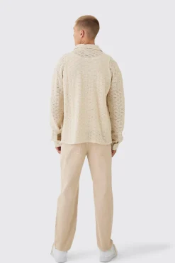 Oversized Long Sleeve Crochet Shirt | UK^boohooMAN Online