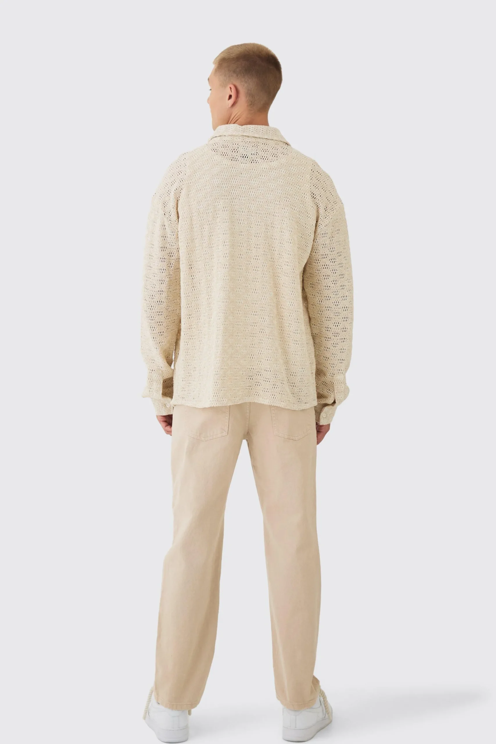 Oversized Long Sleeve Crochet Shirt | UK^boohooMAN Online