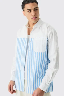 boohooMAN Oversized Long Sleeve Poplin Panel Stripe Shirt | UK| Shirts