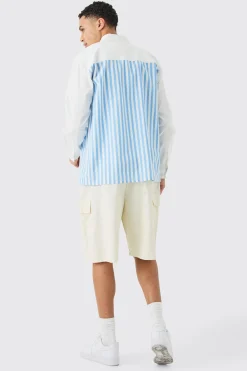 boohooMAN Oversized Long Sleeve Poplin Panel Stripe Shirt | UK| Shirts