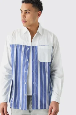 boohooMAN Oversized Long Sleeve Poplin Panel Stripe Shirt | UK| Shirts
