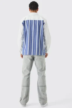 boohooMAN Oversized Long Sleeve Poplin Panel Stripe Shirt | UK| Shirts