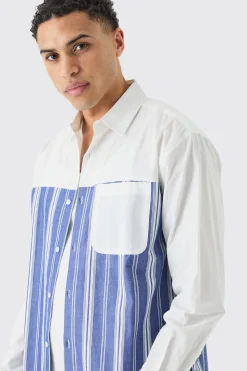 boohooMAN Oversized Long Sleeve Poplin Panel Stripe Shirt | UK| Shirts