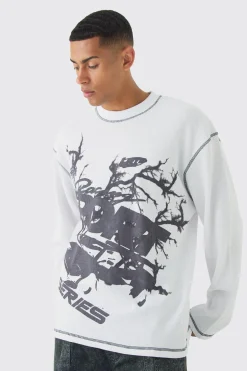 boohooMAN Oversized Long Sleeve Printed Waffle Sweatshirt | UK| Hoodies & Sweatshirts
