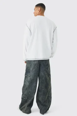 boohooMAN Oversized Long Sleeve Printed Waffle Sweatshirt | UK| Hoodies & Sweatshirts