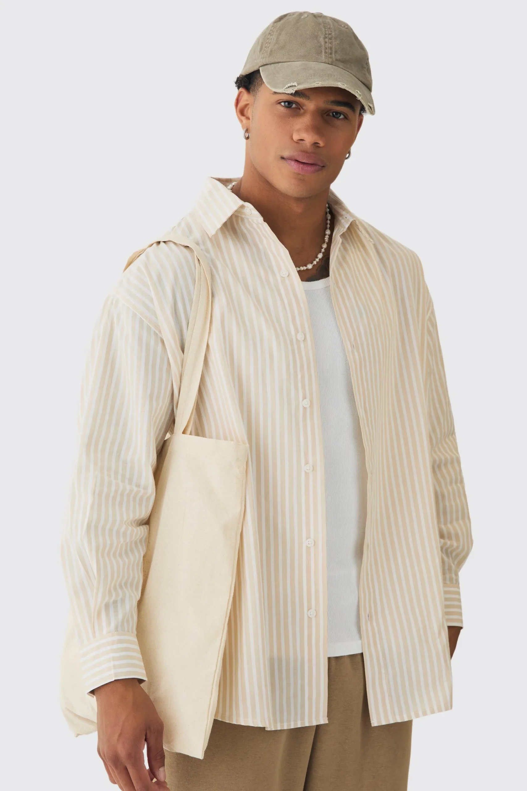 Oversized Long Sleeve Striped Shirt In | UK^boohooMAN Discount
