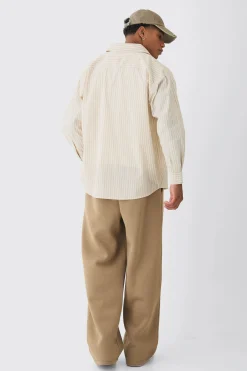 Oversized Long Sleeve Striped Shirt In | UK^boohooMAN Discount