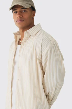 Oversized Long Sleeve Striped Shirt In | UK^boohooMAN Discount