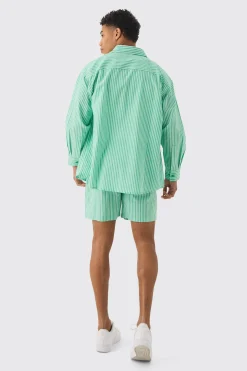 boohooMAN Oversized Long Sleeve Striped Shirt & Short Set In | UK| Sets & Co-Ords