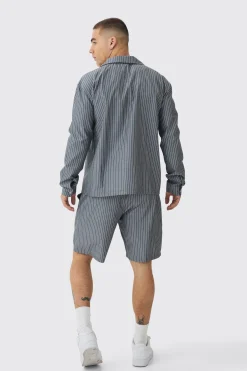 boohooMAN Oversized Long Sleeve Stripe Shirt & Short Set | UK| Sets & Co-Ords