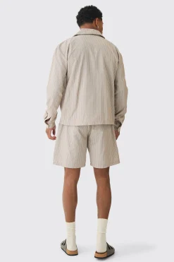 boohooMAN Oversized Long Sleeve Stripe Shirt & Short Set | UK| Sets & Co-Ords