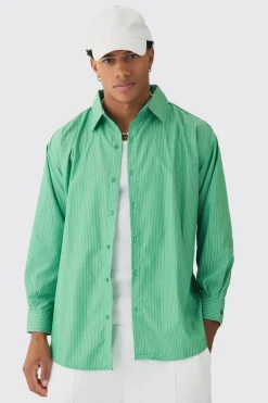 Oversized Long Sleeved Striped Shirt In | UK^boohooMAN Outlet