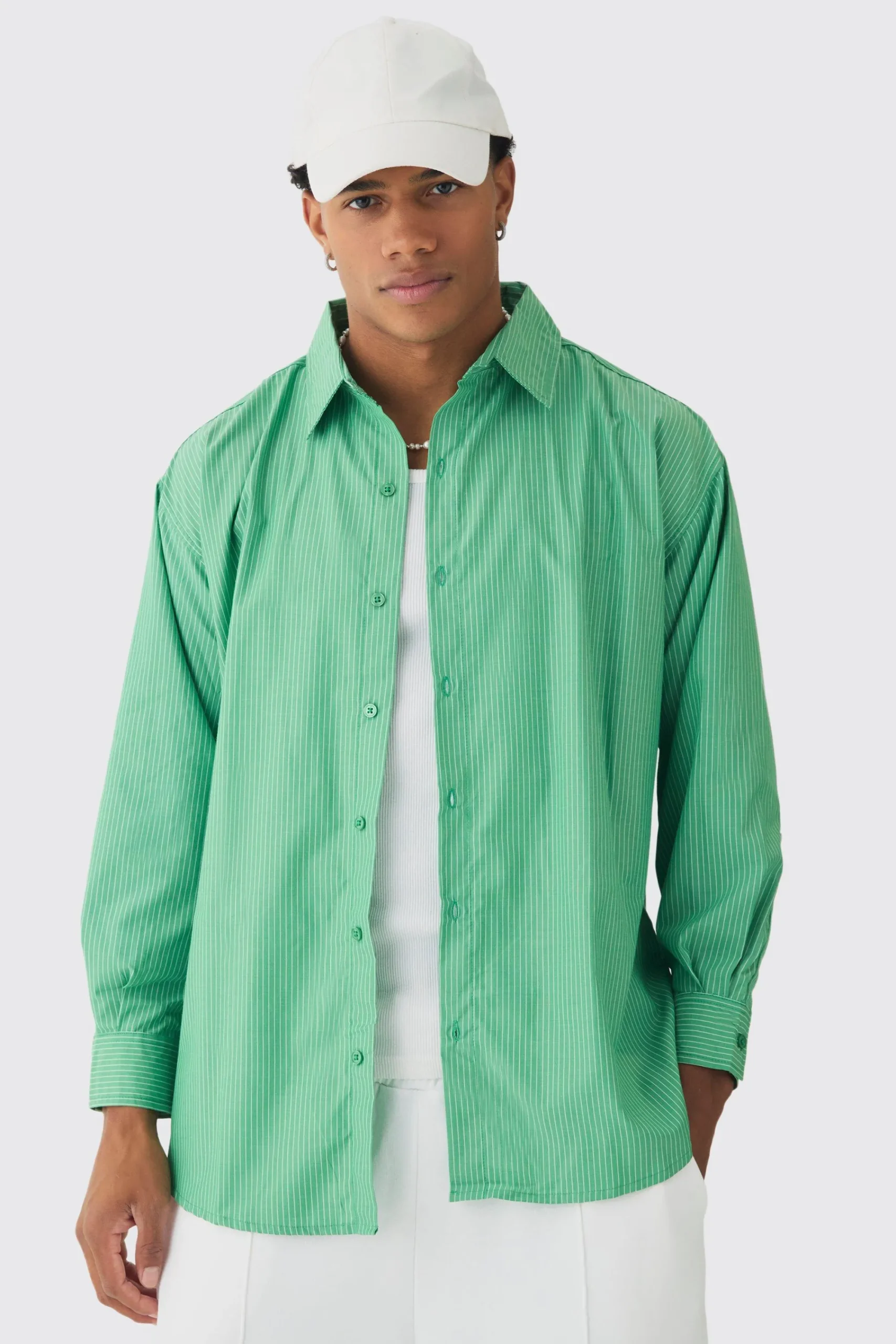 Oversized Long Sleeved Striped Shirt In | UK^boohooMAN Outlet