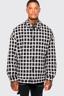 boohooMAN Oversized Look Grid Check Harrington | UK| Coats & Jackets